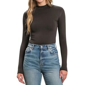 NWOT The Workshop Womens Mock‎ Neck Long Sleeve Bodysuit Black Size S